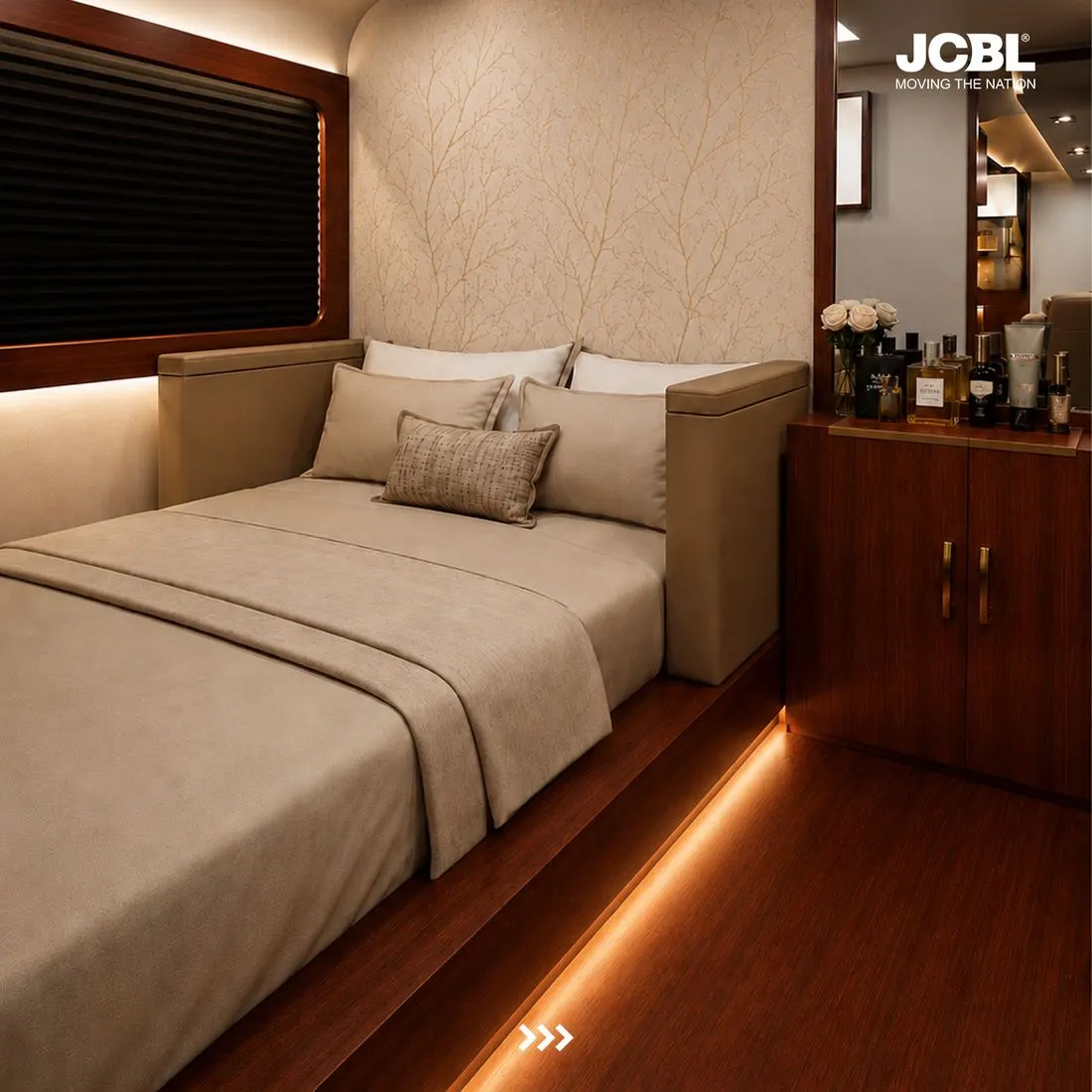 Plush two-seat sofa lounge in warm ambient light