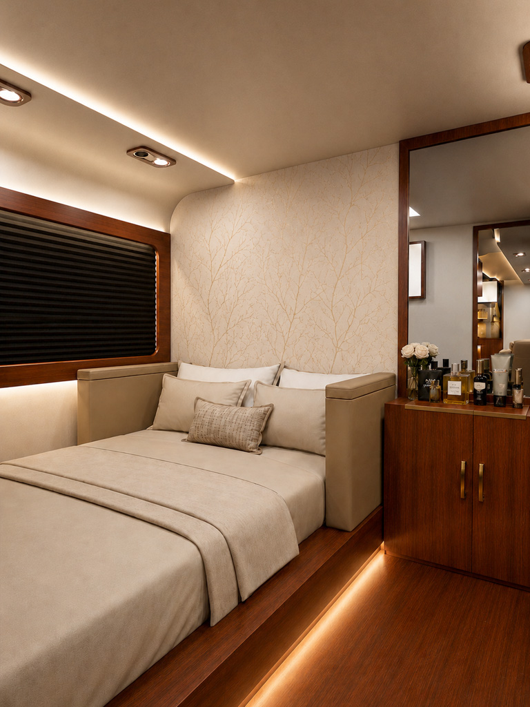Plush two-seat sofa lounge in warm ambient light