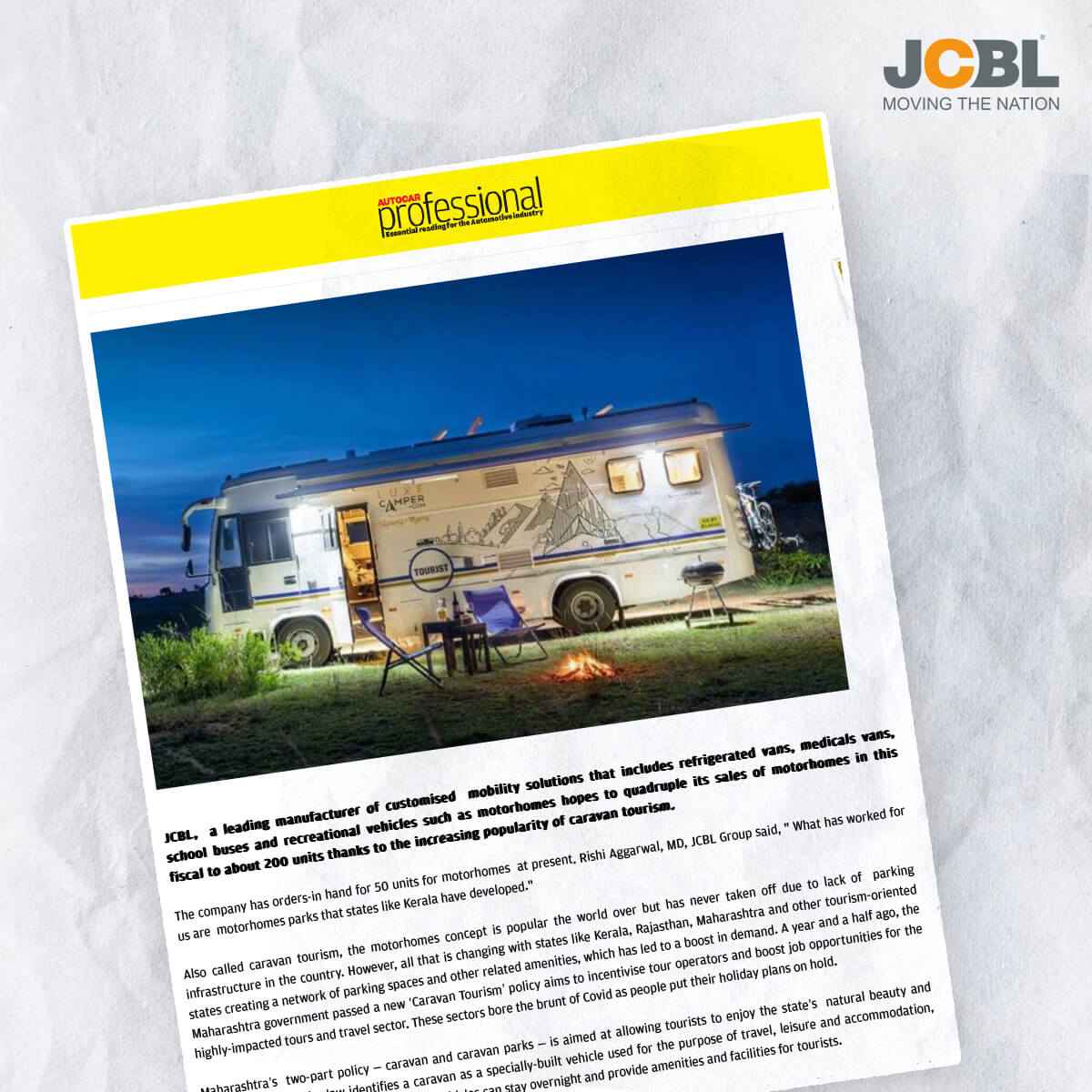 JCBL is a leading Mobility solutions manufacturer, Autocar Professional, June Edition,2022