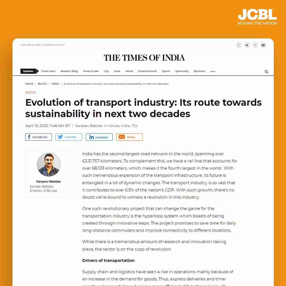 Evolution of transport industry, Times of India , April Edition 2023