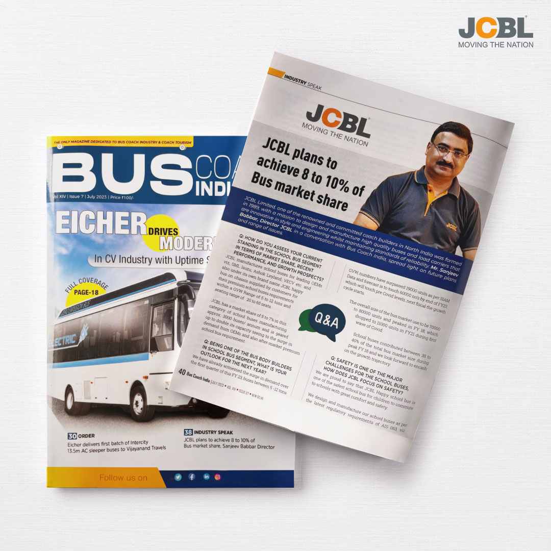JCBL Plan to achieve, 8 to 10% of the bus market share, Bus Coach India , July 2023