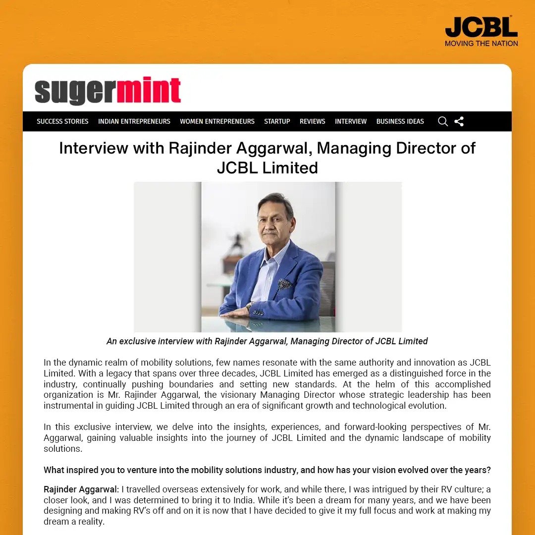 Exclusive interview Rajinder Aggarwal, Chairman(JCBL Limited), December 2023