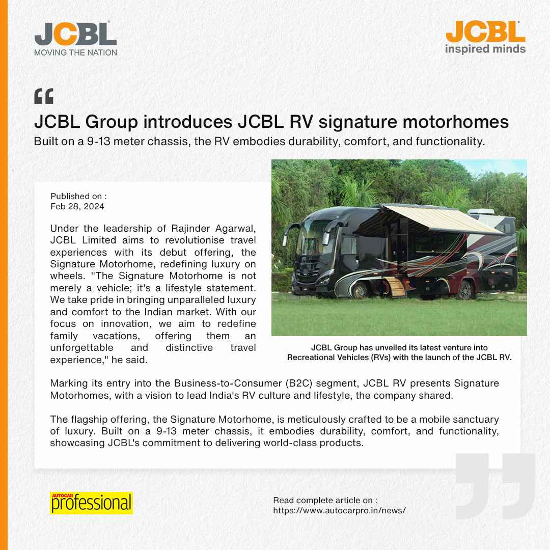 JCBL Launches luxury RV , Autocar Professional , February 2024