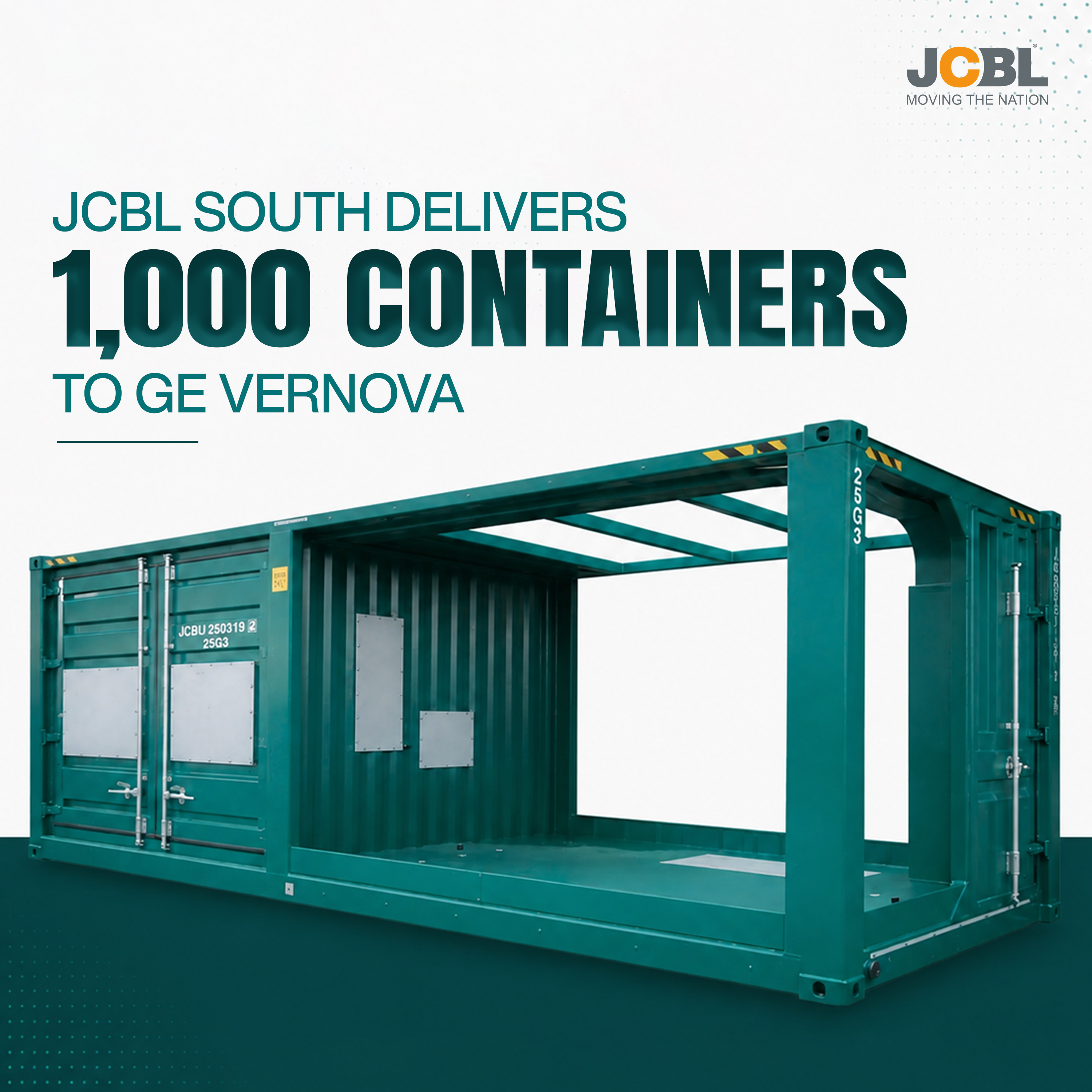 JCBL South Delivers 1,000 Containers to GE Vernova